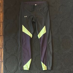 Under Armour Black Leggings with Lime and Purple Accents
